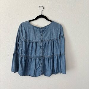 Madewell Blue Tiered Denim Blouse